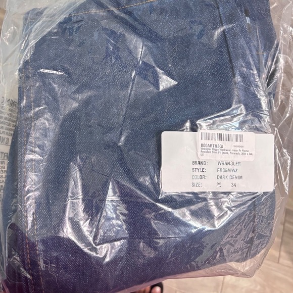Wrangler FR Flame Resistant 35x34 Slim Fit Dark Denim Jeans Workwear Menswear - Picture 6 of 6